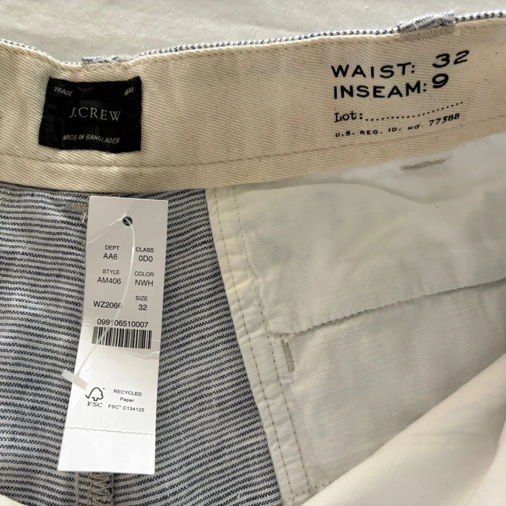 J.Crew Mens 100% Linen Pinstripe Shorts Blue White 32 NWT 9 Inseam Old Money